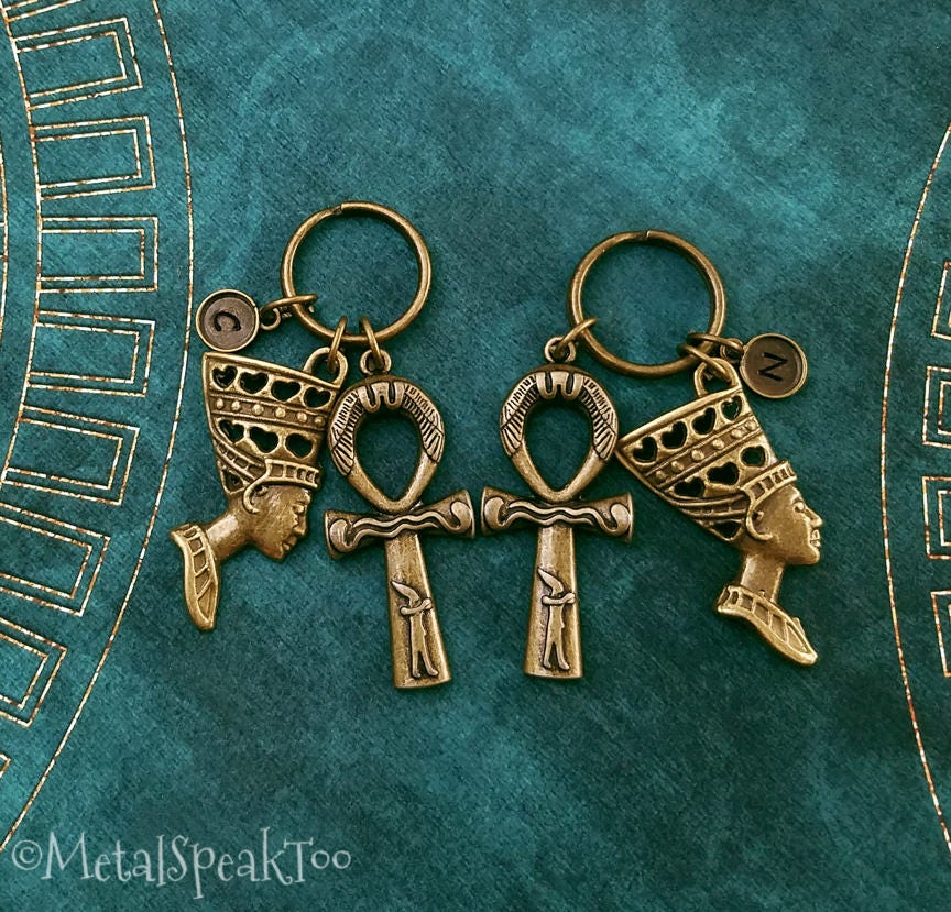Nefertiti Keychain Set Of 2 Small Queen Charm Keychains Ankh Egyptian Boyfriend Best Friend