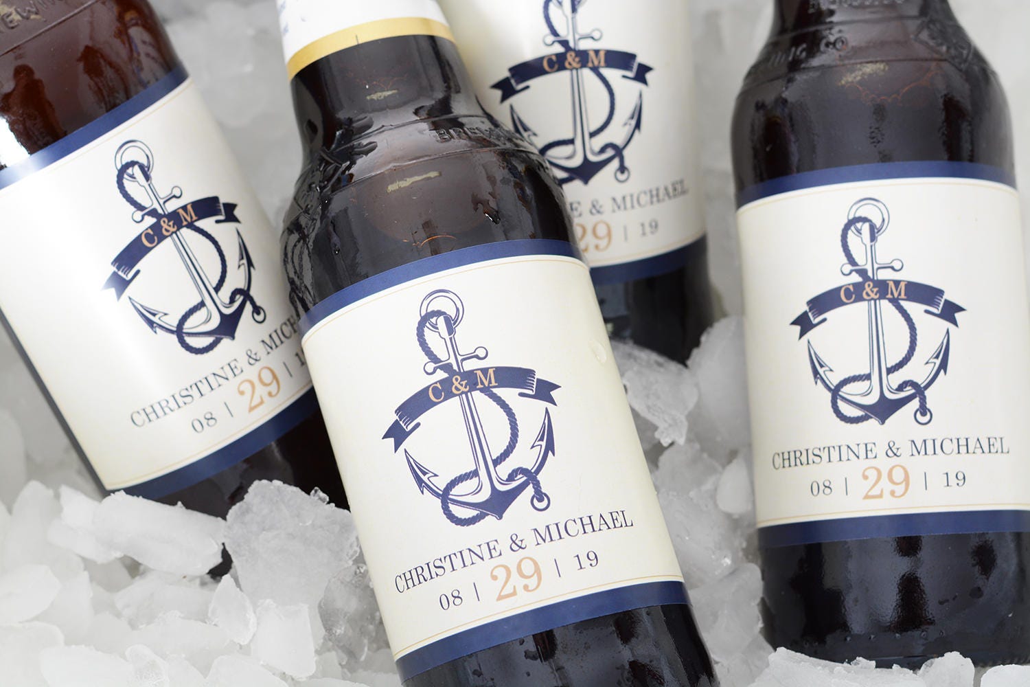 Nautical Wedding Beer Bottle Labels - Custom Personalized Label Waterproof Sticker