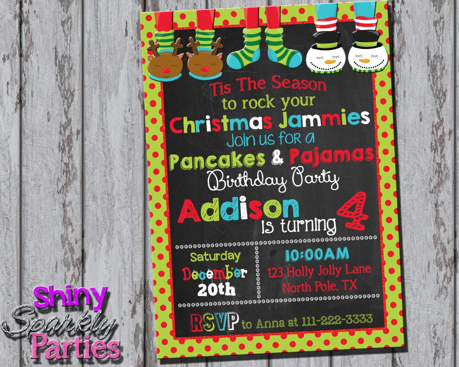 Christmas Pancakes & Pajamas Party Invitation - Pancakes Pajamas Invite Christmas Pajama Winter Birthday Chalkboard