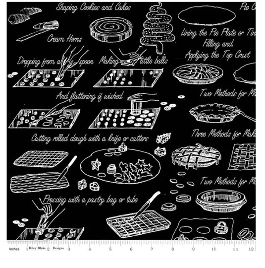 Retro Cook Book Design Vintage Cookbook Illustation Chalk Sketch Fabric By Riley Blake