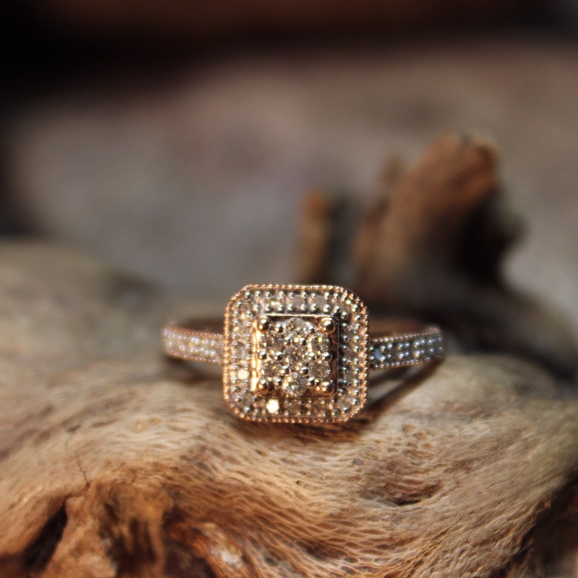 Vintage 1980S Solid 10K Diamond Ring 1/2Ctw Rose Gold Size 7 Cluster Engagement