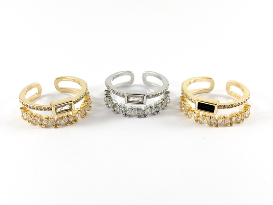 Real 18K Gold & Platinum Plated Cz Pave Adjustable Double Band Ring