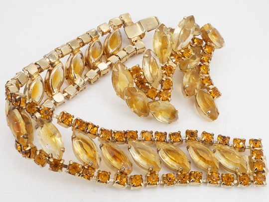 Sale Vintage Juliana Citrine Rhinestone Bracelet & Earring Demi Parure