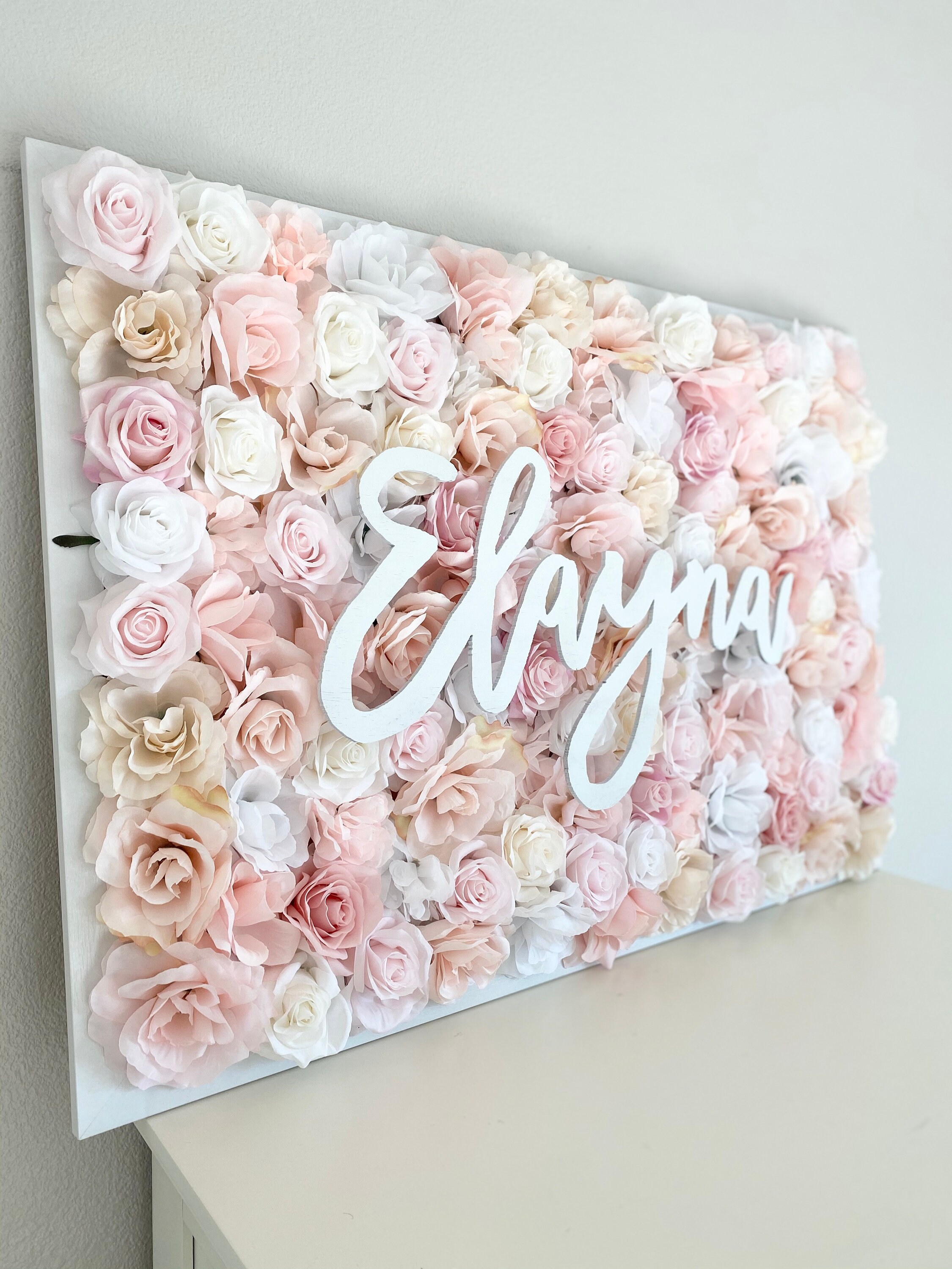 Flower Wall Name Sign Nursery Decor, Personalized Girl Bedroom Sign, Letter Custom Wood