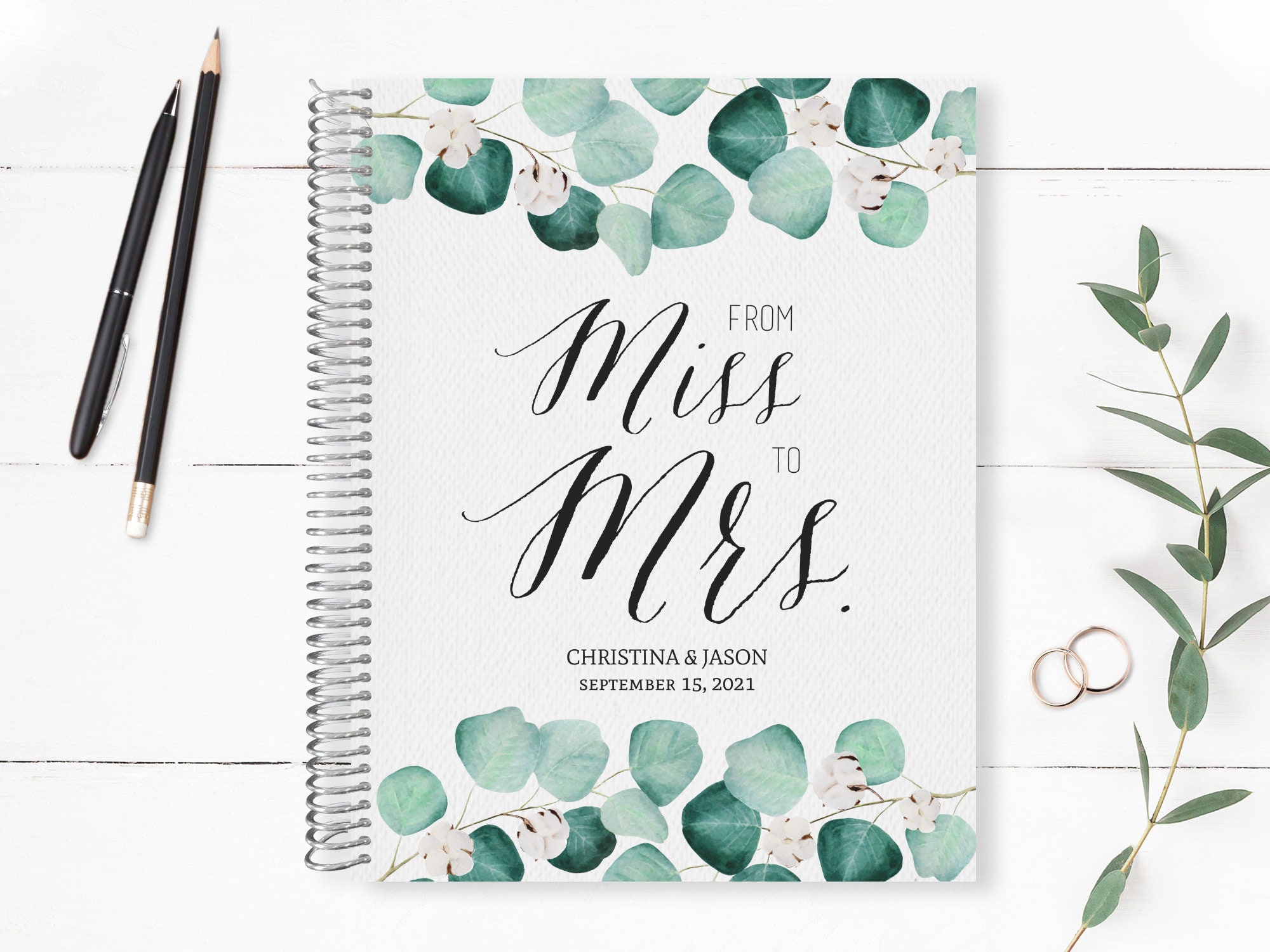 Wedding Planner, Planning Book, Engagement Gifts, Bridal Bride Gift For Bride, Organizer, Mrs. Greenery