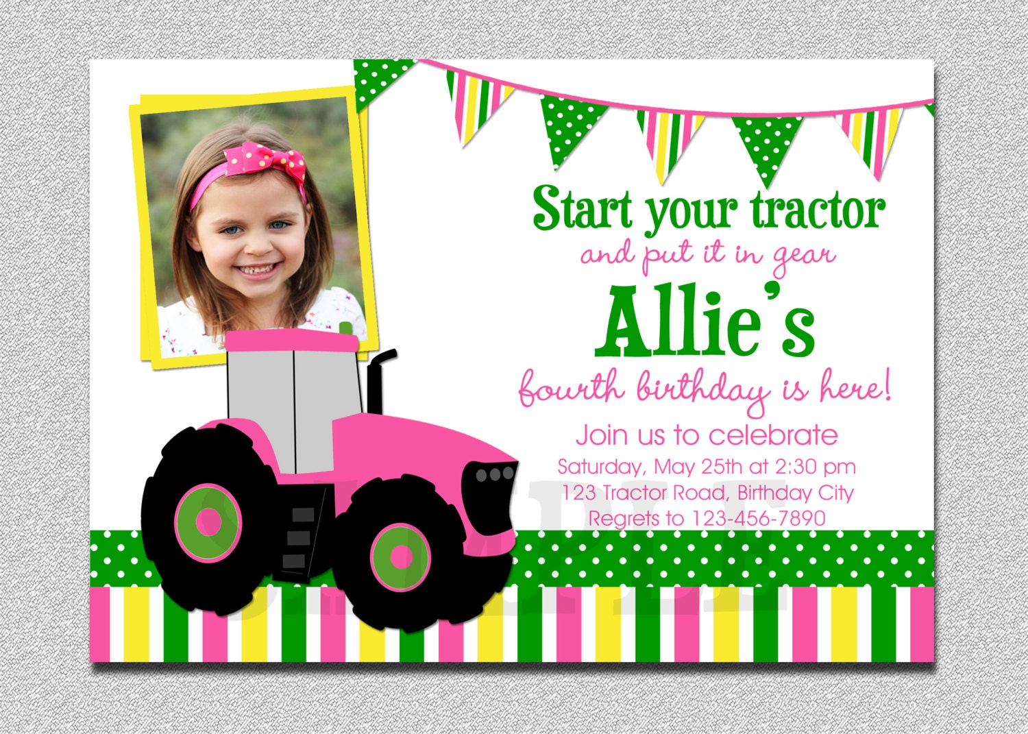 Pink Tractor Birthday Invitation, Girls Farm 1st Birthday, Party Petting Zoo