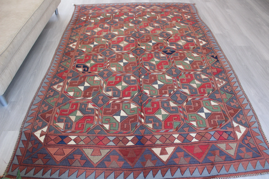 Vintage Turkoman Kilim Rug, Large Area, Ethnic Bohemian Kilim, Decorative/N-279 5'5"x8'5" Ft