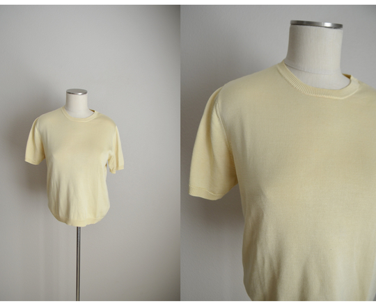 Pastel Yellow Silk Blend Summer Top/Vintage 80S 90S Talbots Petite Blouse Top - Womens Small/ Medium