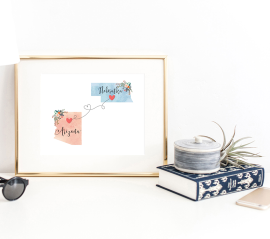 Arizona Nebraska Wall Art/Print Decor Two State