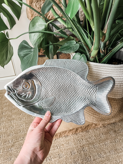 Vintage Aluminum-Cast Fish Platter, Decor, Seafood Design