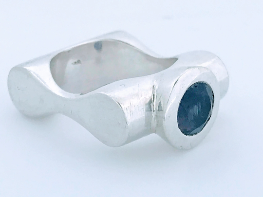Retro Modernist Sterling Silver Amethyst Stone Ring, Chunky 925 Rectangular Band Purple Geometric Thick Wide Ring