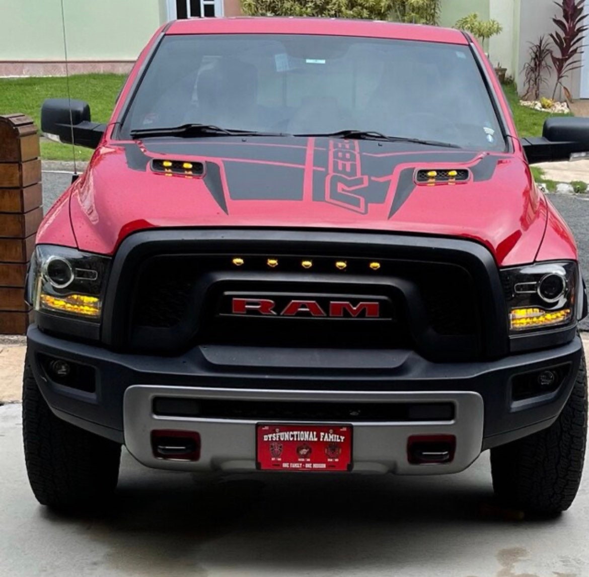 Matte Black - Custom Rebel Text & Stripes 2009-2018 Dodge Ram Srt 1500 Performance Full Sport Hood Decal