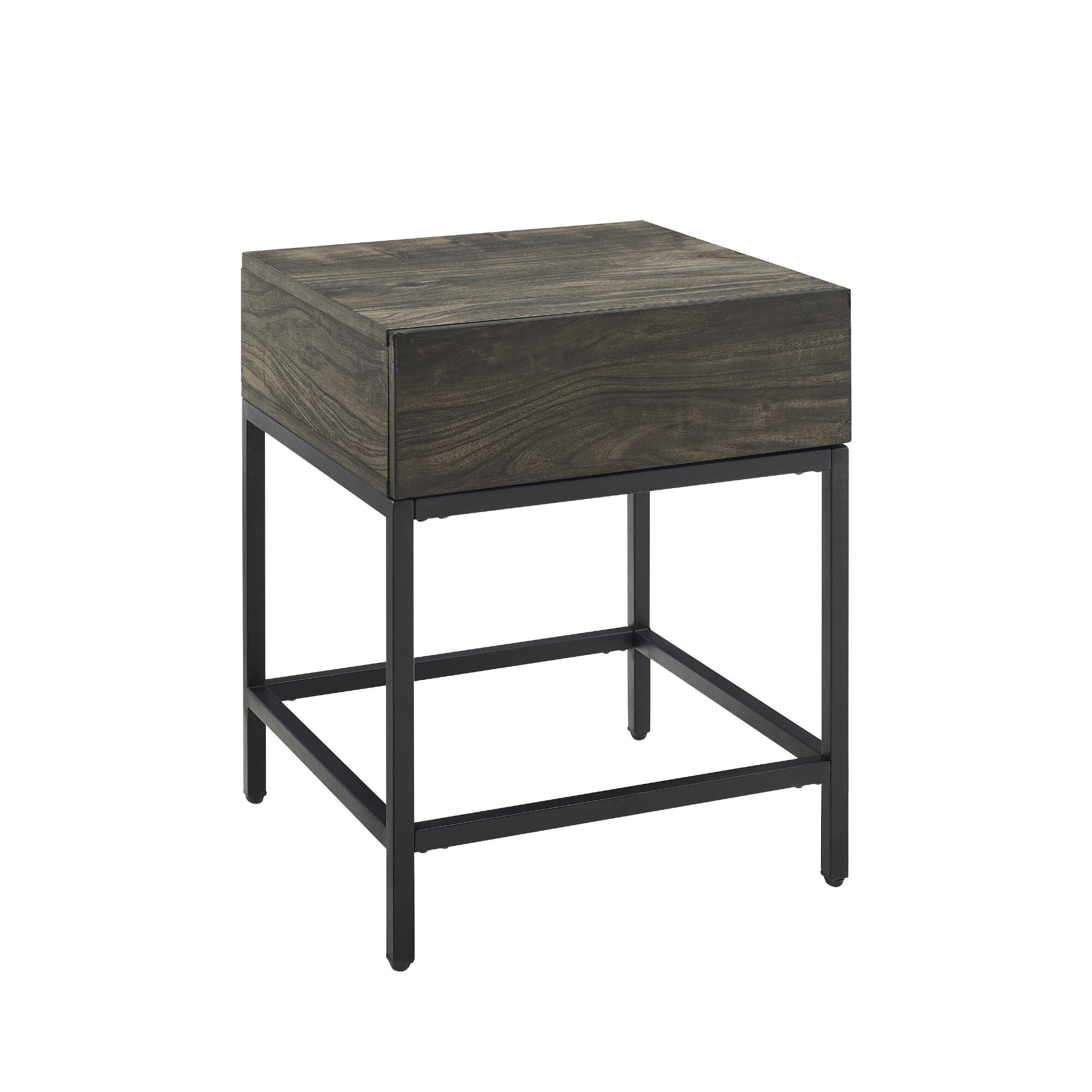 Brown Ash and Matte Black Owen End Table With Drawer: Black/Brown - Metal by World Market