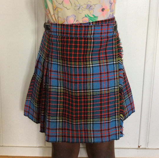 Child's Scottish Wool Blend Kilt Skirt, Fully Pleated, Blue & Green Tartan, Made in Scotland, Preppy Skirt