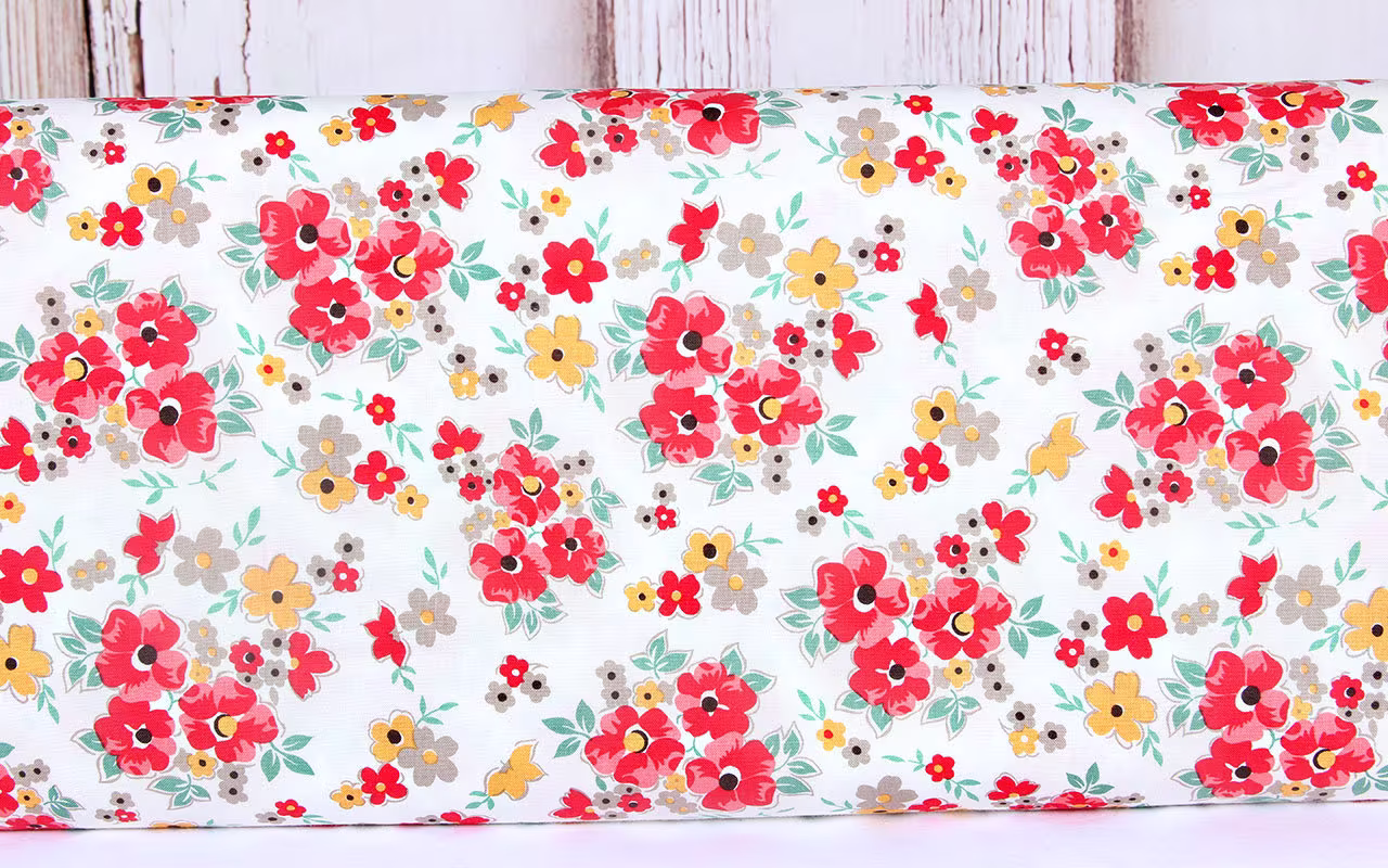Riley Blake, Cook Book By Lori Holt, Flowers Red & Mustard, C11751, 100% Quilting Cotton Fabric