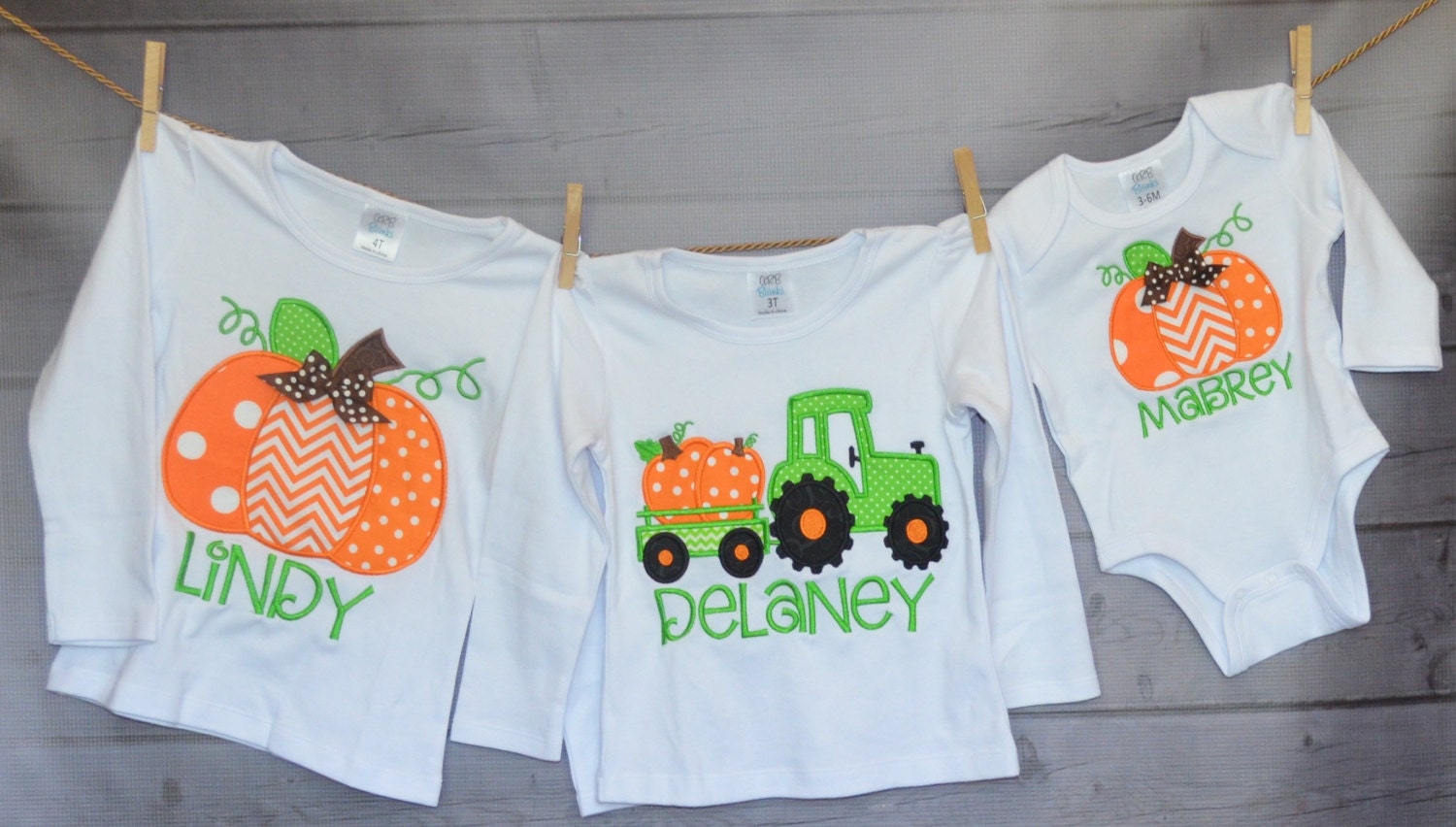 Personalized Pumpkin Or Tractor With Pumpkins Applique Shirt Bodysuit For Boy Girl