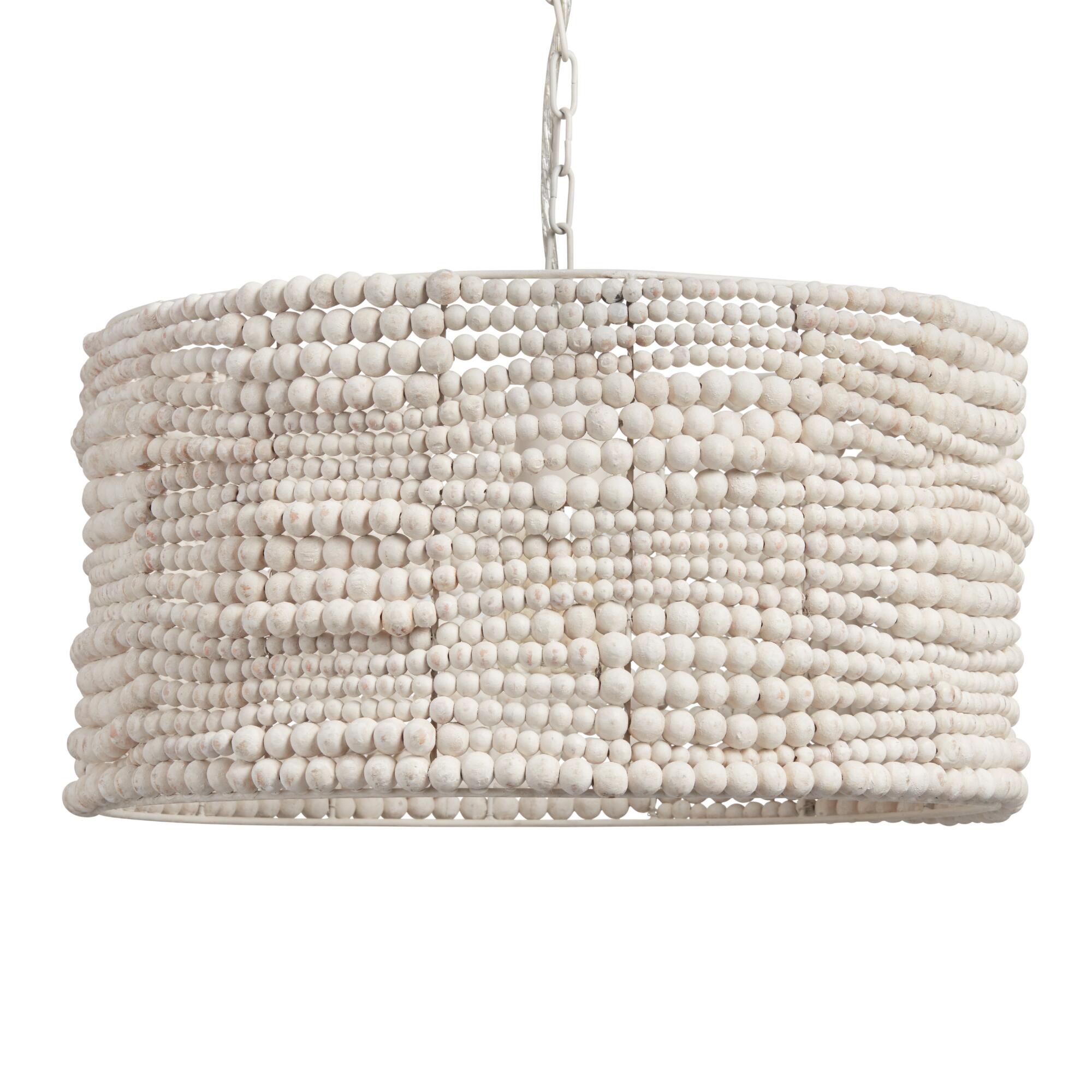White Wood Bead Drum Pendant Lamp - Medium by World Market