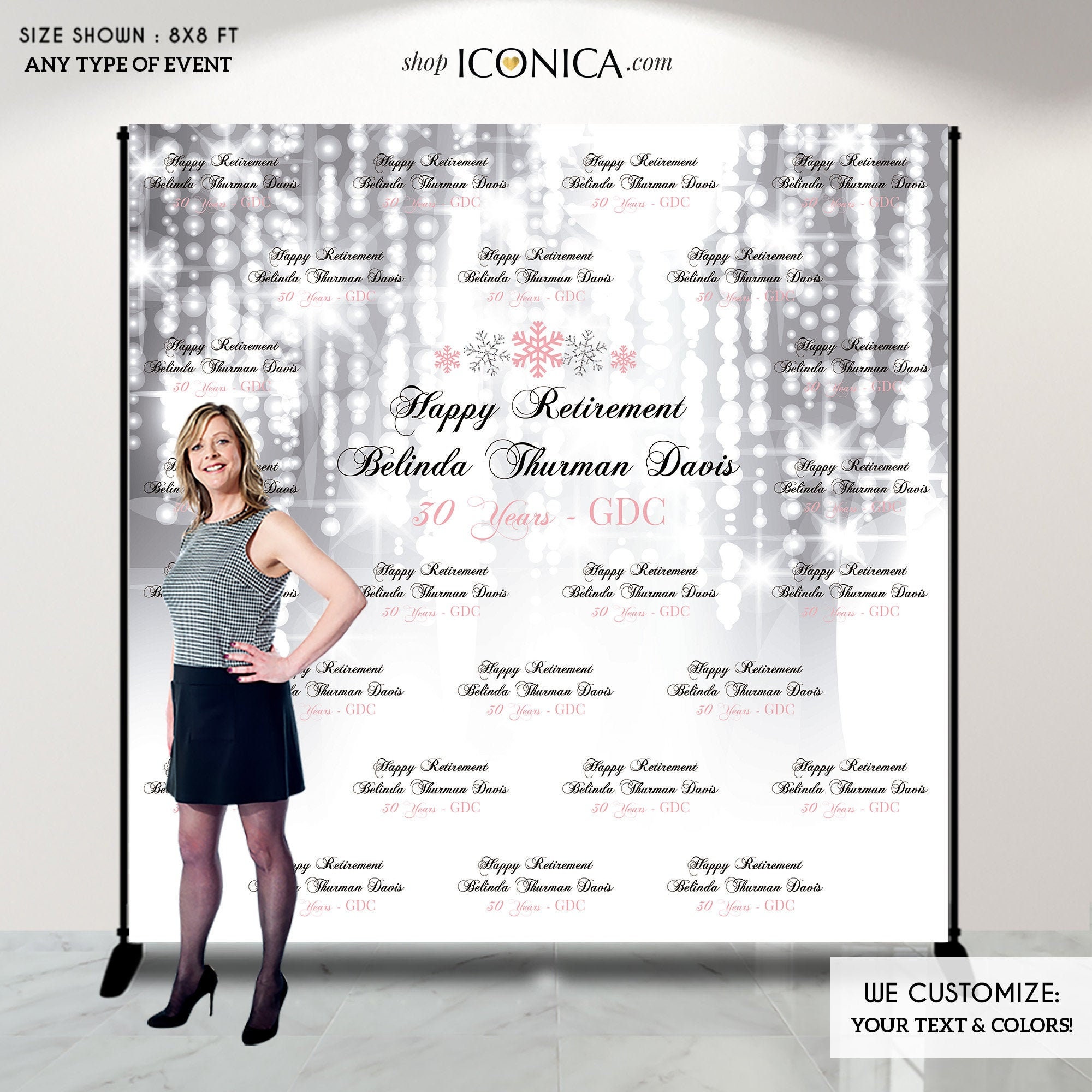 Winter Wonderland Backdrop, Virtual Retirement Photo Booth Step & Repeat, Snowflakes, Printed Or Printable File Brt0010