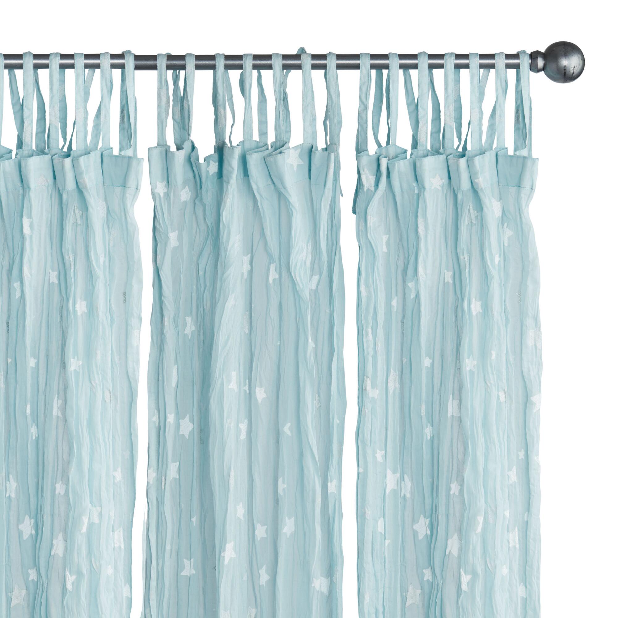 Blue Stars Cotton Crinkle Voile Tie Top Curtains Set of 2 - 84" L by World Market