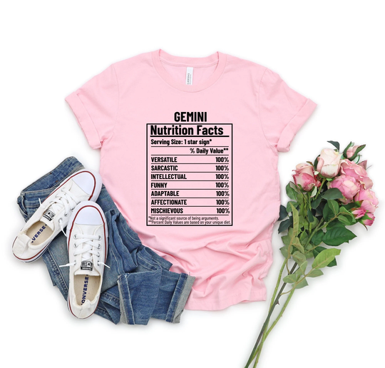 Gemini T-Shirt, Nutrition Facts, Zodiac Shirt, Astrology Shirt, Gift For Gemini, Gemini Birthday Present, Zodiac Signs, Horoscopes Tee