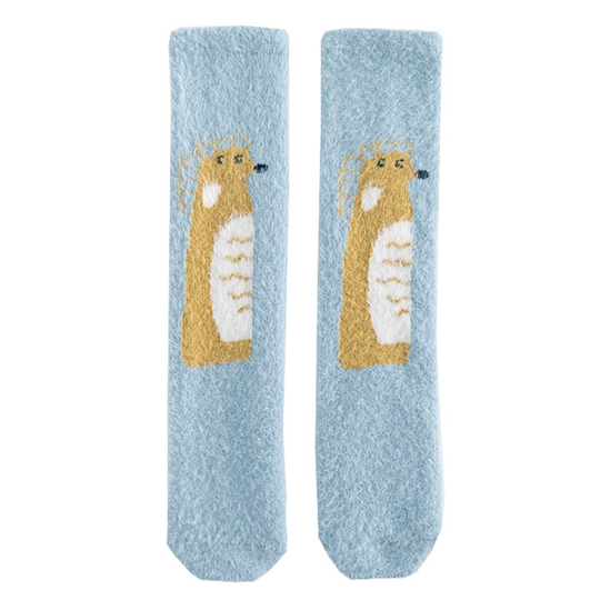 1 Pair Toddler Socks Warm-keeping Cartoon Pattern Blend Fabric Good Elasticity Infant Knee Long Socks for Home - blue
