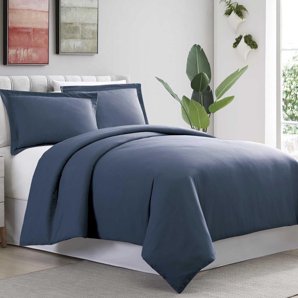 Amrapur Overseas Ultra-Plush Solid Duvet Set Navy Multi Reversible Twin Duvet (Blend with Polyester Fill) | 3D100MFE-NVY-TN