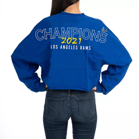 Women's Fanatics Branded Royal Los Angeles Rams Super Bowl LVI Champions Cropped Long Sleeve T-Shirt, Size: XS, Blue