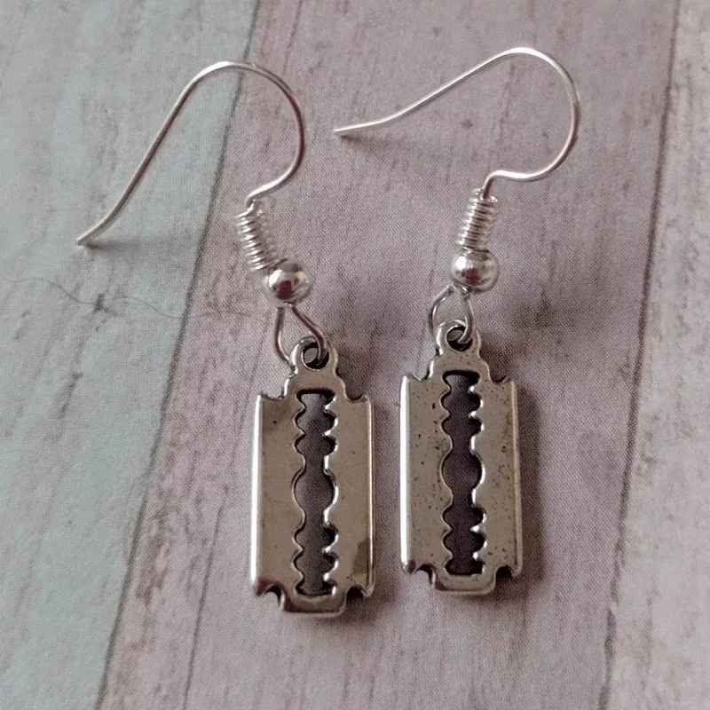 Mini Razor Blade Dangling Drop Earrings, Goth, Emo, Rock, Punk, Hypoallergenic Earreings, Sterling Silver, Stainless Steel