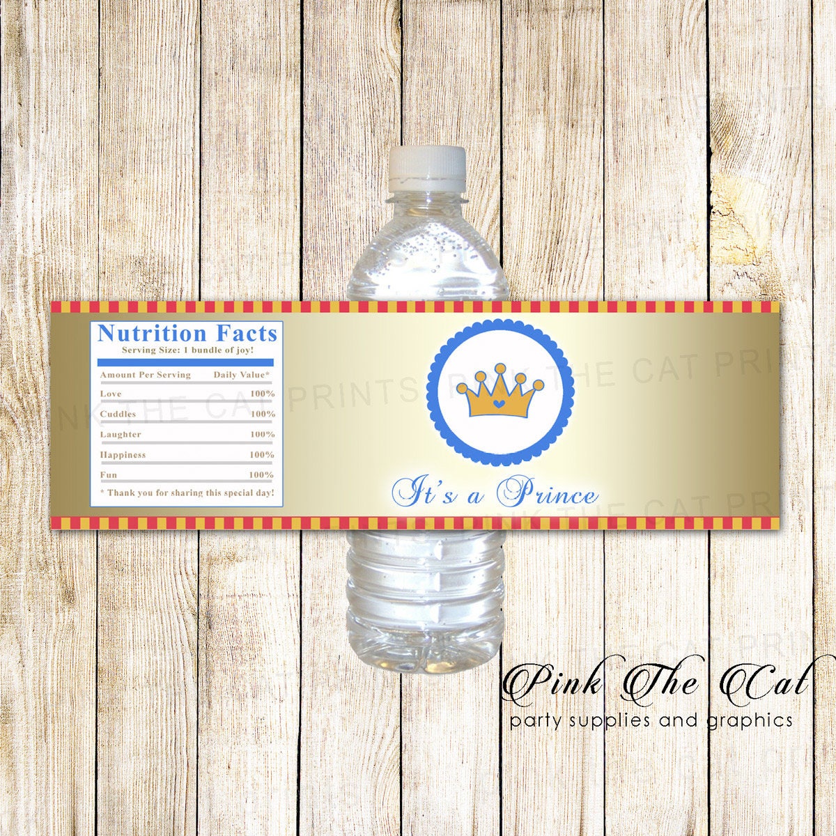 Gold Blue Red Label Water Bottle Labels Prince Wrapper Printable Favors Baby Boy Shower Diy Party