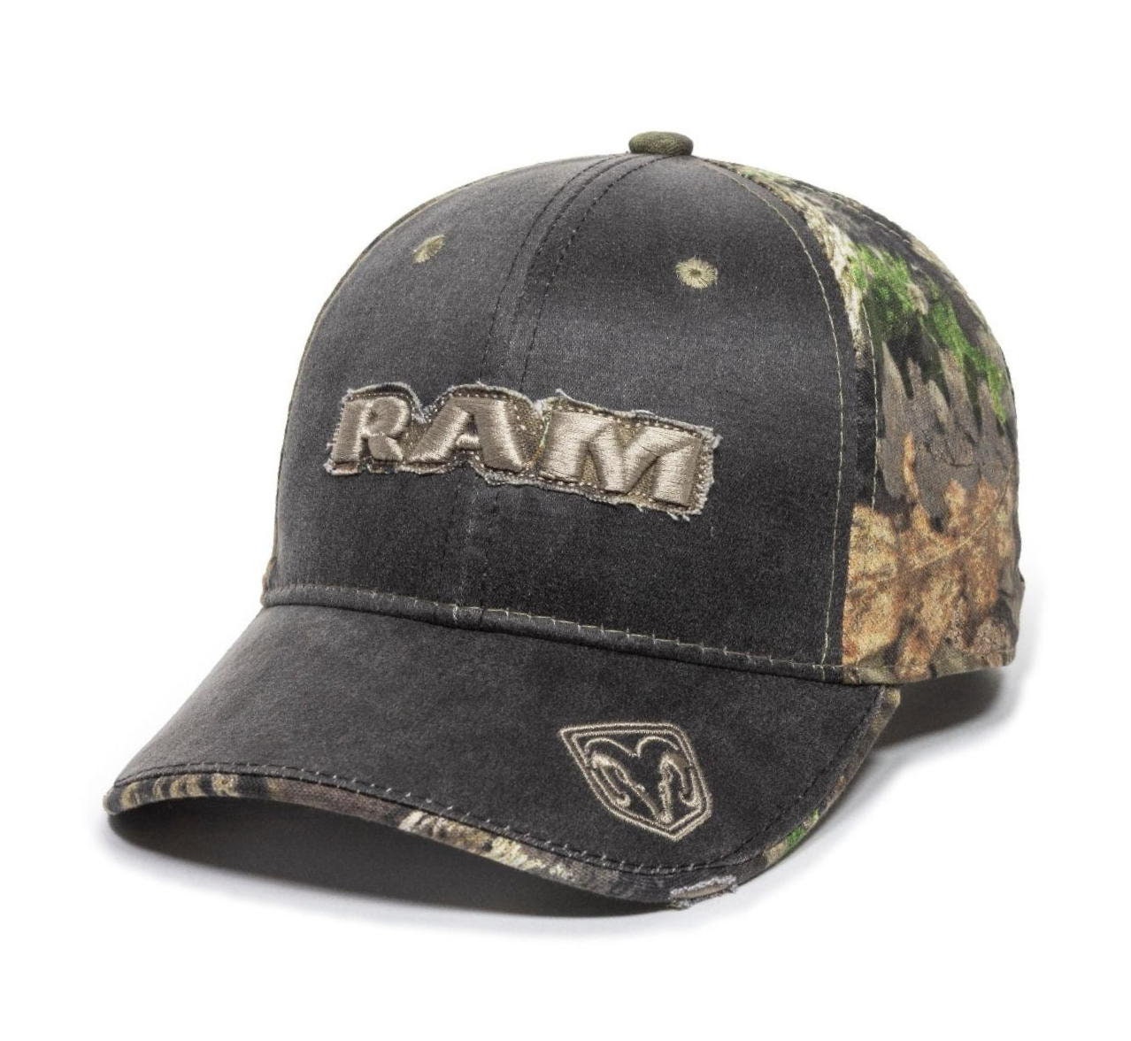 Hat - Ram Camouflage Weathered Ball Cap 3-D Embroidered Applique Free Shipping