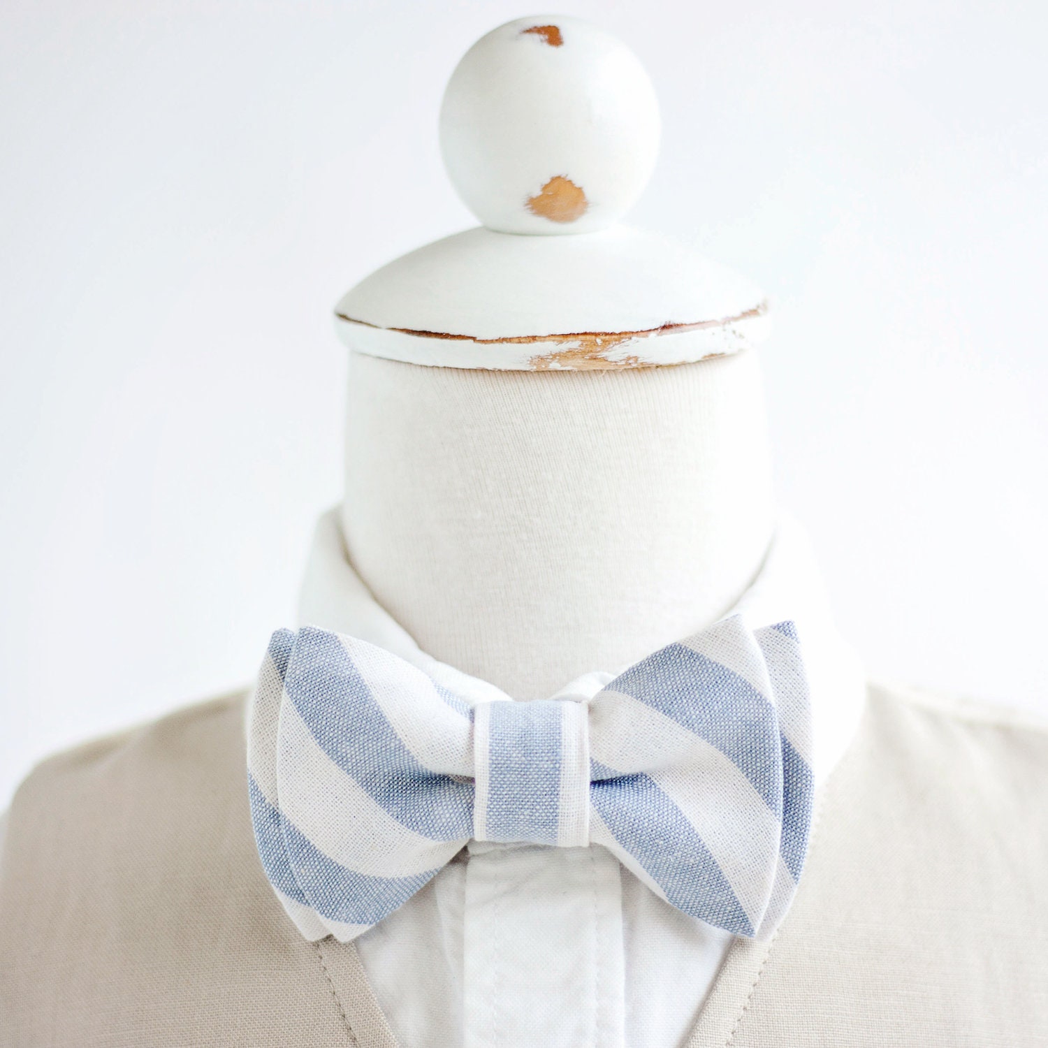 Bow Tie, Ties, Boys Baby Bowties, Ring Bearer, Wedding Linen Ties - Chambray Wide Stripe