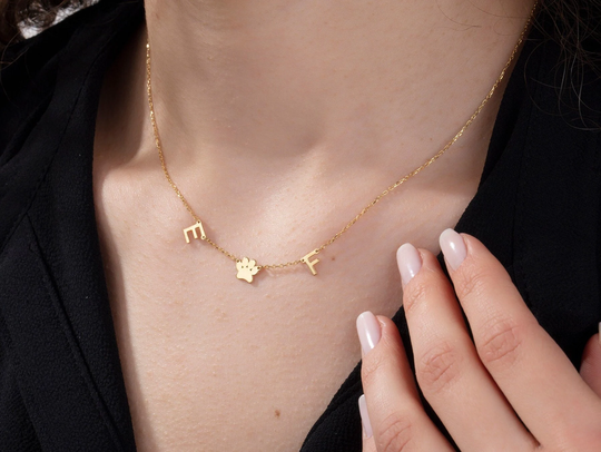 14K Solid Gold Pets Name Necklaces, Cat Dog Paws Letter Initial Necklace, Memorial Gifts, Gift For Mothers, Valentine's Day Gifts