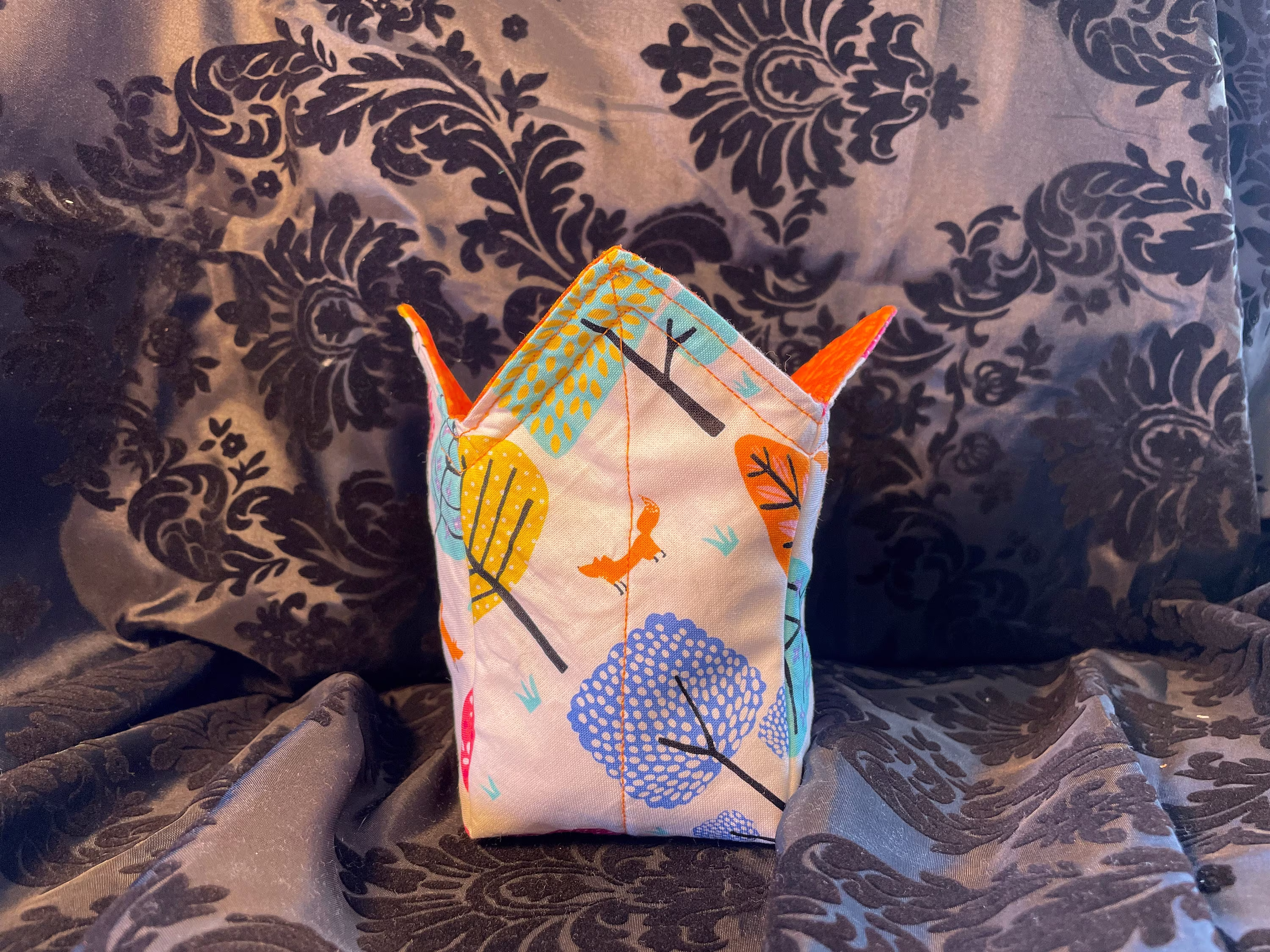 Ice Cream Cozy Bowl Buddy Ramen Soup Holder Summer Trees & Foxes On White With Orange Polka Dots