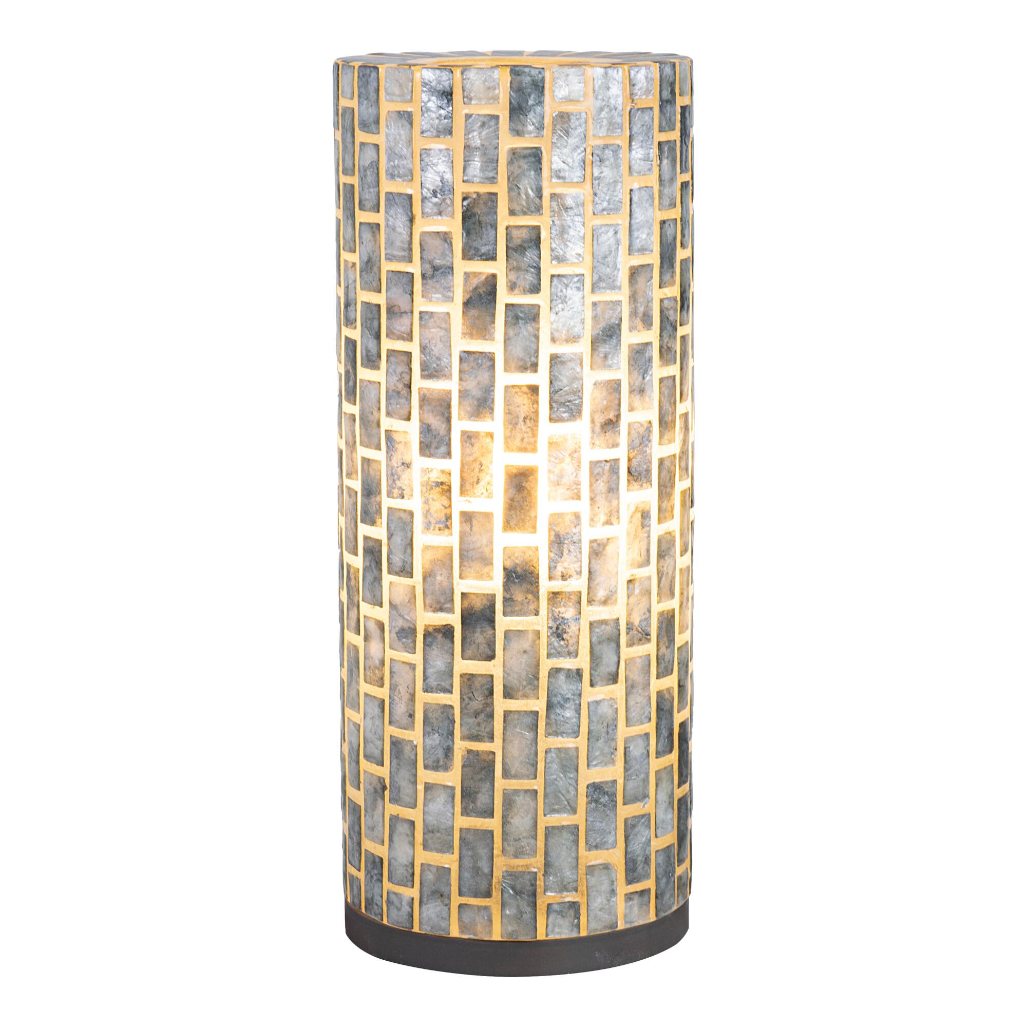 Large Natural Capiz and Mango Wood Eli Accent Lamp: Gray/Natural - Capiz Shell by World Market