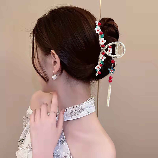 Vintage Pearl Flower Tassel Hair Claws, Chinese Style Accessories, Claw Clip, Comb, Women Hairpins, Gifts