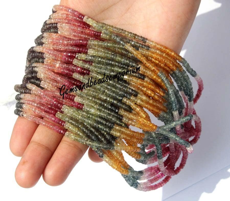 Natural Multi Sapphire Micro Faceted Rondelle Beads - 8.75 3mm Precious Gemstone Diy Jewelry Making Wire Wrapping Beading