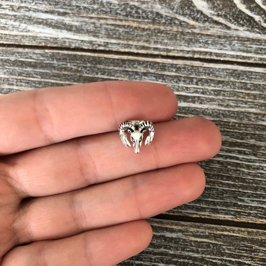 Tiny Aries Ram Head Lapel Pin/Tie Tack - Silver Tone Small Animal Lover Gift Zodiac Brooch