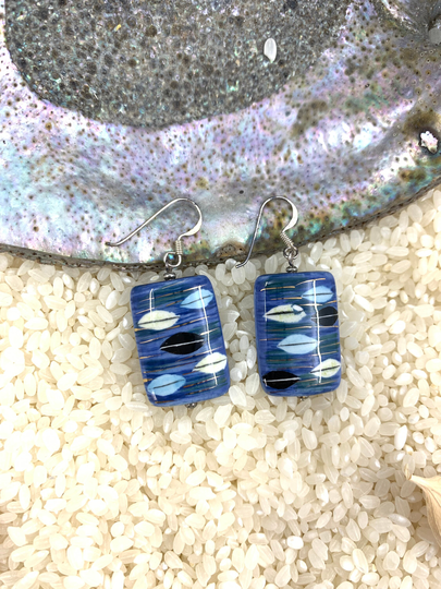 Klimt Earrings, Hand Painted, Porcelain, Ceramic Focal Jewelry, Global Curiosity, Boho Art Nouveau, Inspired, Inspired