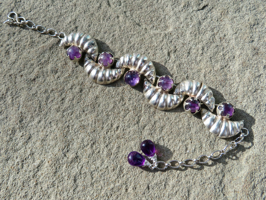 Vintage Taxco Bracelet, Amethyst Mexican Jewelry