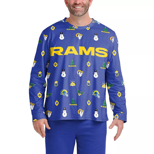 Men's FOCO Royal Los Angeles Rams Ugly Sweater Long Sleeve T-Shirt, Size: Medium, Blue