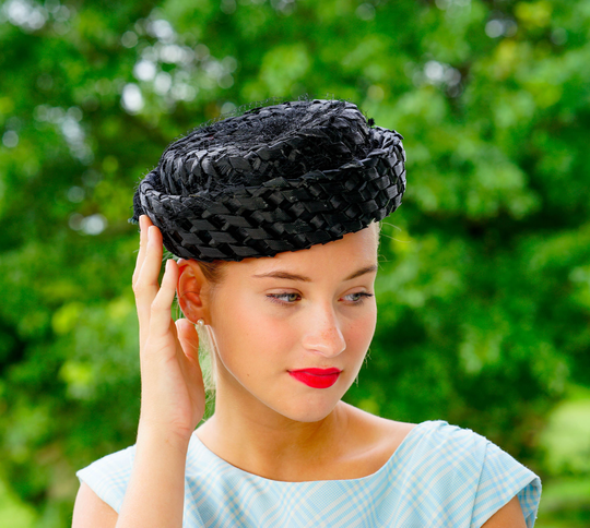 Vintage Straw Bowler Hat, Breton 1950S-1960S Millinery, Boater Tea Party Wedding Church Hat