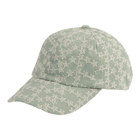 Sage Green And White Eyelet Star Baseball Cap - Cotton by World Market