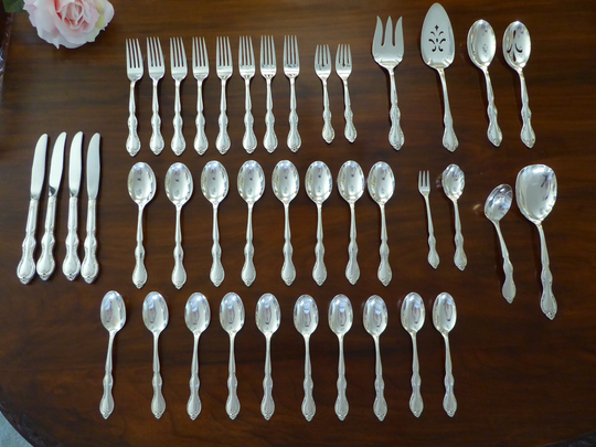 40Pcs "Juliette" Wm Rogers & Sons Mfg Co Silver Plate Replacement Pieces, Juliette Silverplate Spoons Serving Pieces