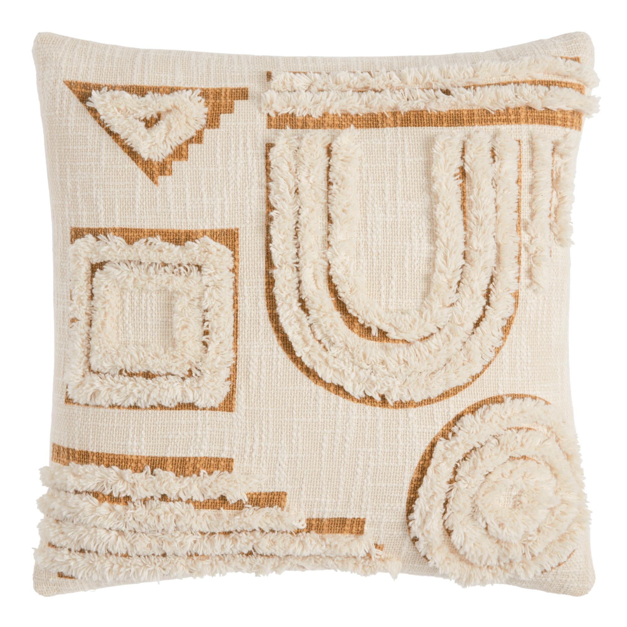 Ivory And Gold Tufted Abstract Throw Pillow - Cotton - 18" Square by World Market