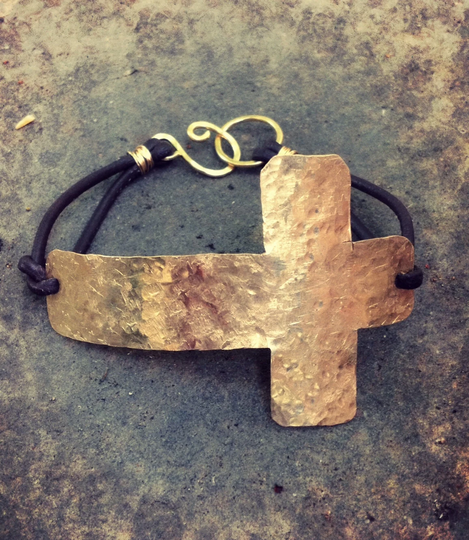 Sideways Cross Bracelet Rustic Leather Women Christian Jewelry Religious