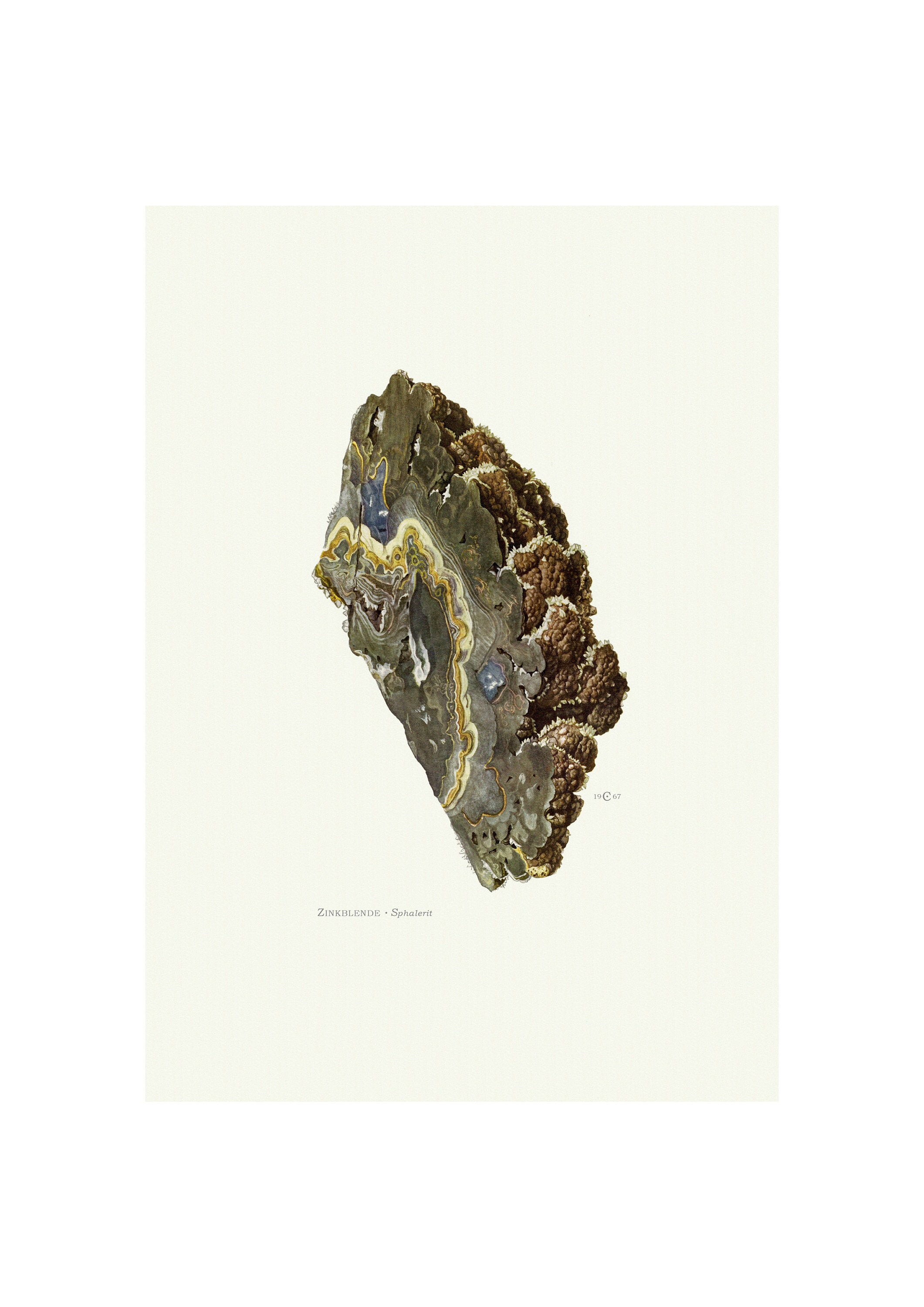 Zinc Blende Or Sphalerite Mineral Vintage Lithograph - Giclee Fine Art Print Framed/Unframed
