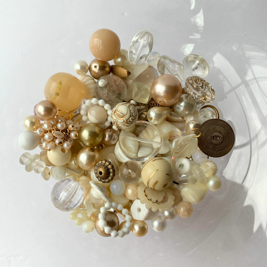 Lenora Dame Raw Materials Upcycled Surprise Bead Soup Mix in Cream & Pearl Tones - Jewelry Making Supplies 4x4-Inch Bag
