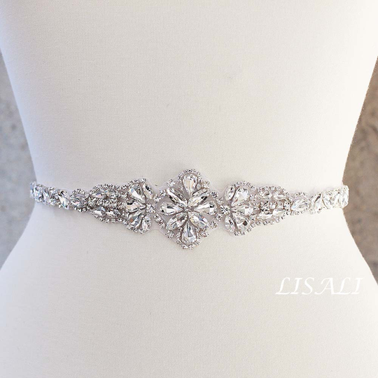 Lisali Bridal Belt Sash, Thin Wedding Dress Silver, Belt, Rhinestone