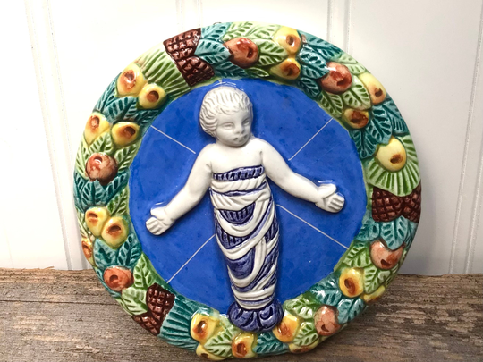 Sweet Baby Jesus Della Robbia in Nice Wreath Small Collectible Rondel