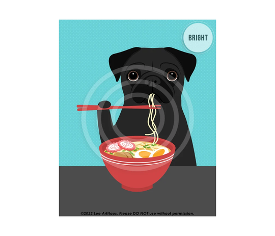604Dp Pug Gifts - Black Eating Ramen Wall Art Mom Gift Decor Funny Dog Lover Portrait